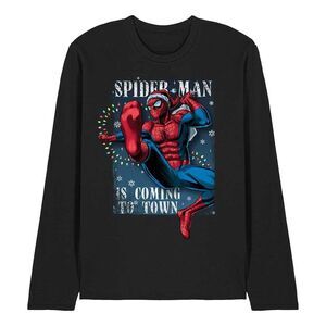 Spider-Man Unisex Adult Is Coming To Town Long-Sleeved Christmas T-Shirt / Black